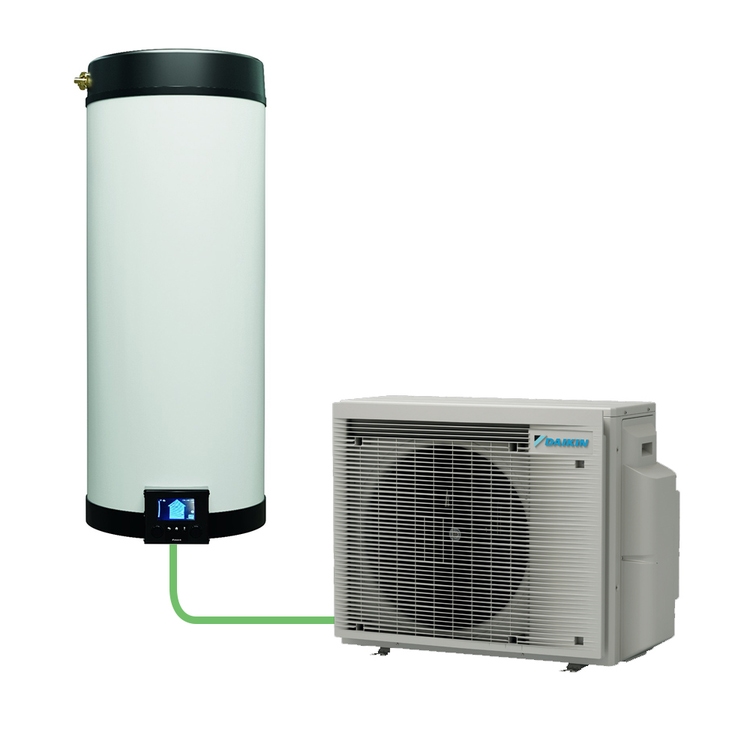 Immagine di Daikin MULTI+ sistema per raffrescamento, riscaldamento a acqua calda sanitaria, serbatoio acqua da 120 L | unità esterna 5.2 kW unità interne EKHWET120BV3+4MWXM52A