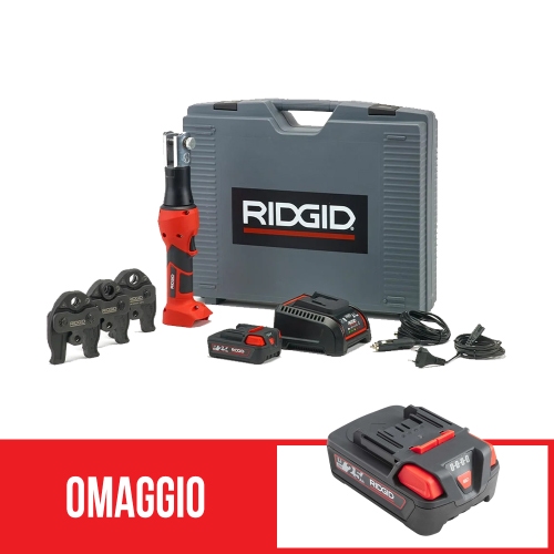 Immagine di Ridgid RP 219 Pressatrice a batteria completo di ganasce G 16-20-26 mm, caricabatterie veloce da 230 V, e cassetta di trasporto + omaggio batteria 2.5 Ah 18 V Li-Ion 69123+56513
