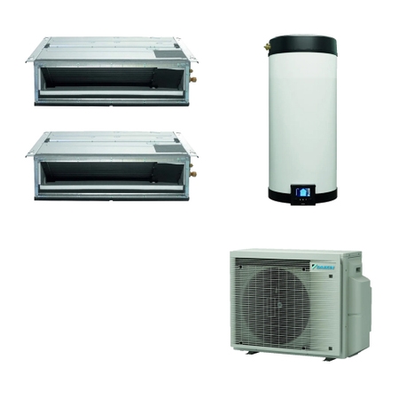 Immagine di Daikin MULTI+ sistema per raffrescamento, riscaldamento e acqua calda sanitaria con serbatoio da 90 L | unità esterna 5.2 kW | unità interne 9000+12000 4MWXM52A+EKHWET90BV3+FDXM25F9+FDXM35F9