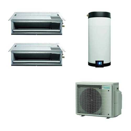 Immagine di Daikin MULTI+ sistema per raffrescamento, riscaldamento e acqua calda sanitaria con serbatoio da 90 L | unità esterna 5.2 kW | unità interne 9000+12000 4MWXM52A+EKHWET90BV3+FDXM25F9+FDXM35F9