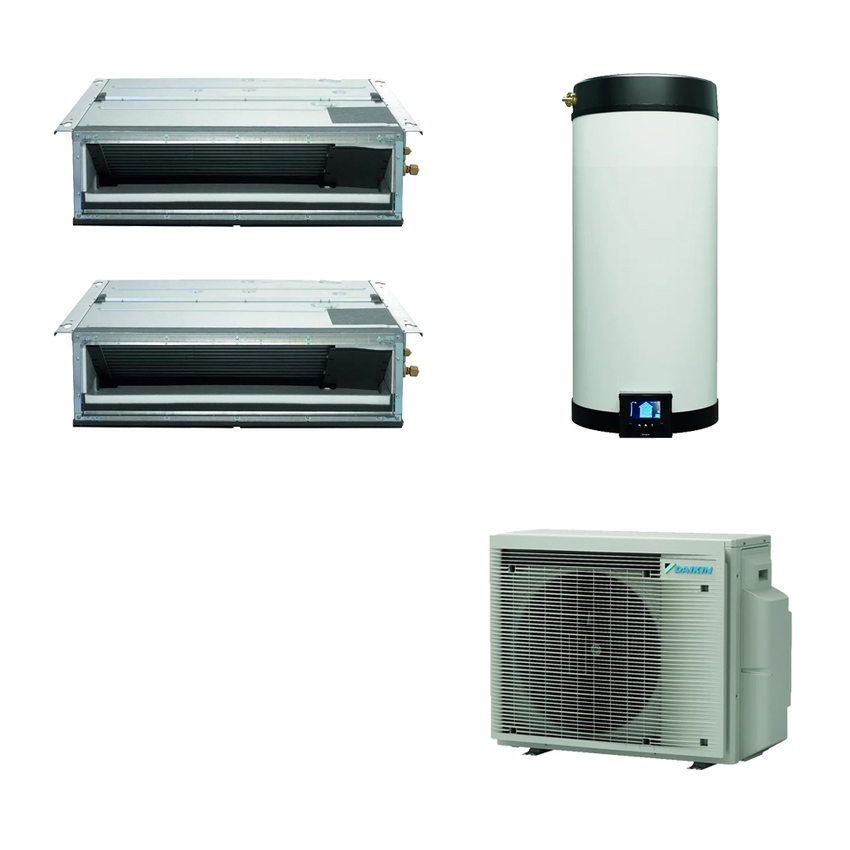 Immagine di Daikin MULTI+ sistema per raffrescamento, riscaldamento e acqua calda sanitaria con serbatoio da 120 L | unità esterna 5.2 kW | unità interne 9000+9000 4MWXM52A+EKHWET120BV3+2FDXM25F9