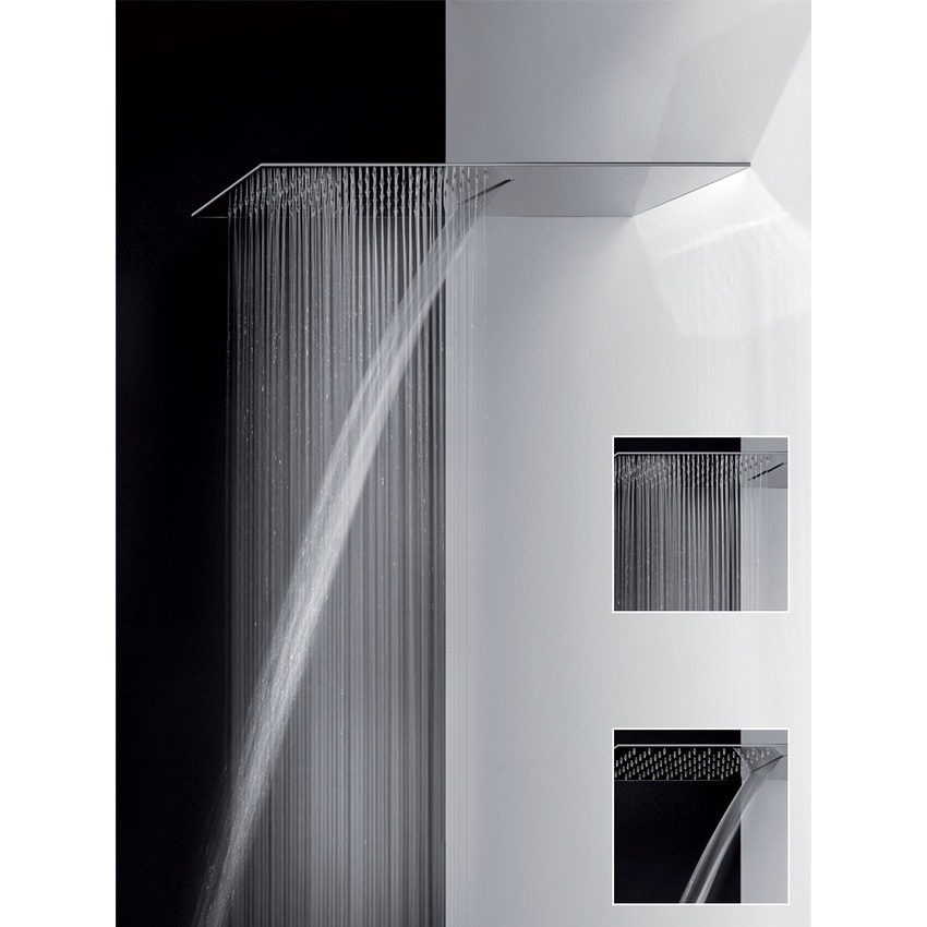 Immagine di Gessi TREMILLIMETRI Sistema doccia QUADRO 300 multifunzione PIOGGIA/CASCATA per fissaggio a parete da abbinare a comando remoto due uscite (non incluso), finitura steel brushed 33083#239