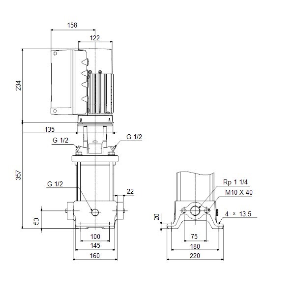 Immagine di Grundfos CRE 5-5 N-A-A-E-HQQE Pompa centrifuga multistadio verticale con convertitore di frequenza integrato nel motore, 5 giranti, prevalenza 32 m 98390035