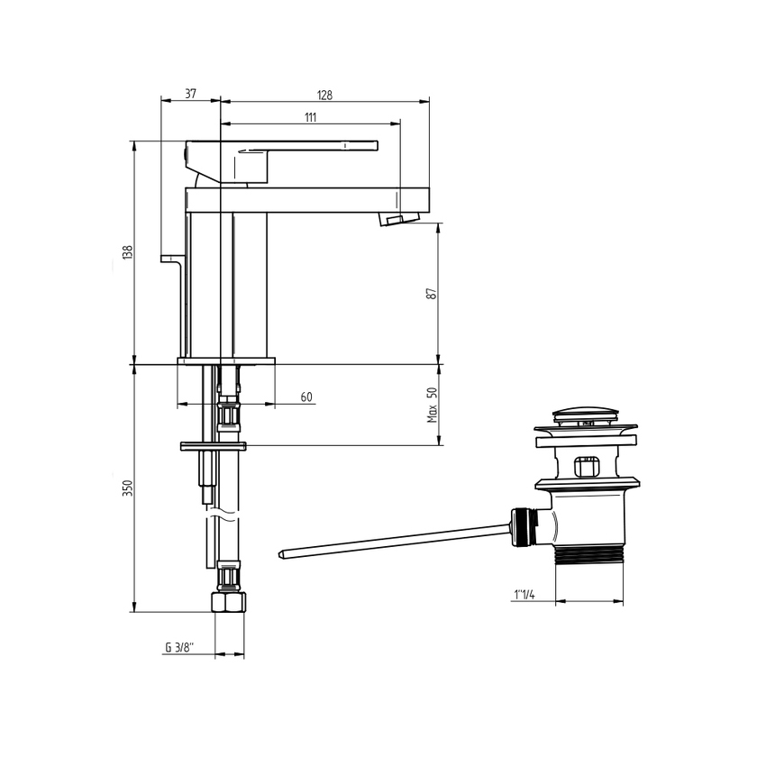 Immagine di Bellosta SOGNO miscelatore lavabo H.14 cm, monoforo, con scarico, finitura cromo 01-7005