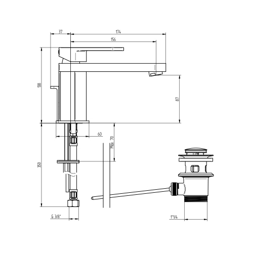 Immagine di Bellosta SOGNO miscelatore lavabo P.17 cm, monoforo, con scarico, finitura cromo 01-7005/P