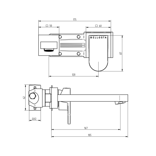 Immagine di Bellosta SOGNO miscelatore lavabo a parete, senza scarico, senza corpo incasso, finitura cromo 01-7005/3/E