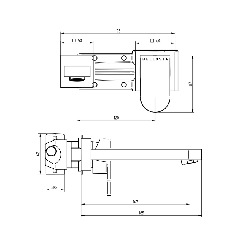 Bellosta 01 7005 3 E SOGNO Miscelatore Lavabo A Parete Senza Scarico