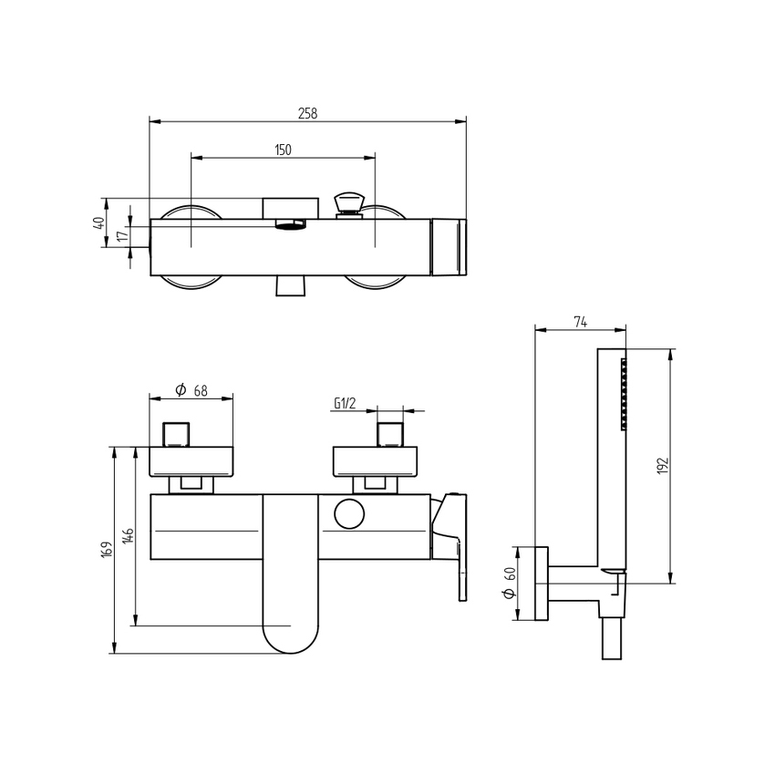 Immagine di Bellosta SOGNO miscelatore vasca esterno, con bocca uscita acqua, doccetta monogetto, deviatore e flessibile 150 cm, finitura cromo 01-7001/A