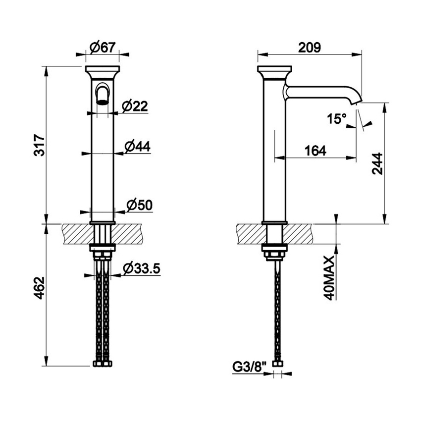 Immagine di Gessi ORIGINI miscelatore lavabo H.32 cm, senza scarico, finitura finox brushed nickel 66004#149
