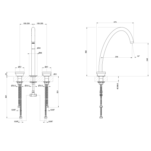 Immagine di Gessi ORIGINI gruppo lavabo 3 fori, bocca H.36 cm, senza scarico, finitura finox brushed nickel 66016#149