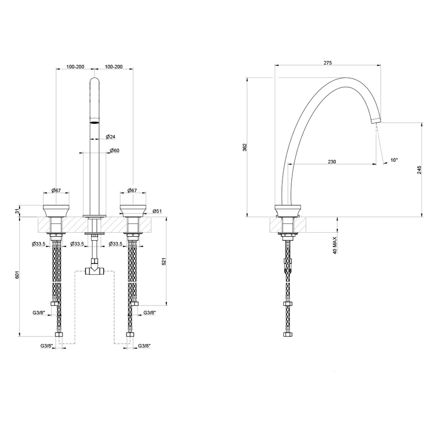 Immagine di Gessi ORIGINI gruppo lavabo 3 fori, bocca H.36 cm, senza scarico, finitura finox brushed nickel 66016#149