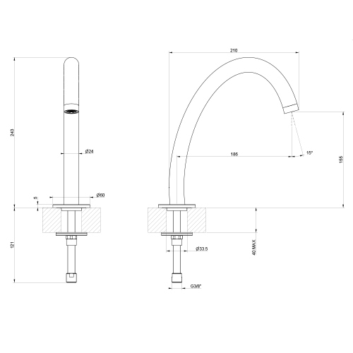 Immagine di Gessi ORIGINI bocca per lavabo H.24 cm, finitura finox brushed nickel 66021#149