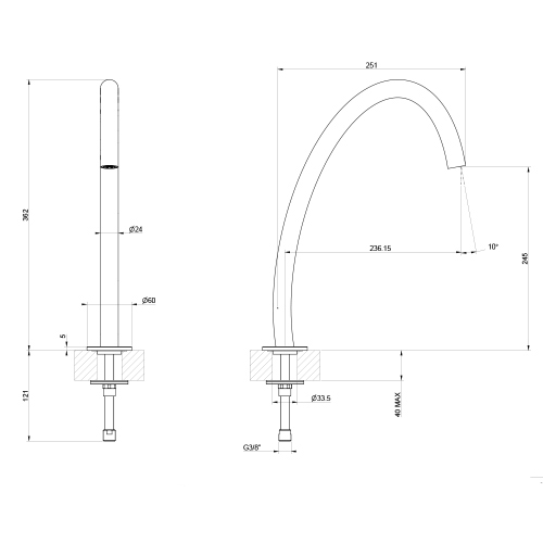 Immagine di Gessi ORIGINI bocca per lavabo H.36 cm, finitura finox brushed nickel 66025#149