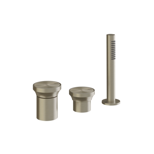 Immagine di Gessi ORIGINI gruppo bordo vasca 3 fori, con doccetta e deviatore, finitura finox brushed nickel 66043#149