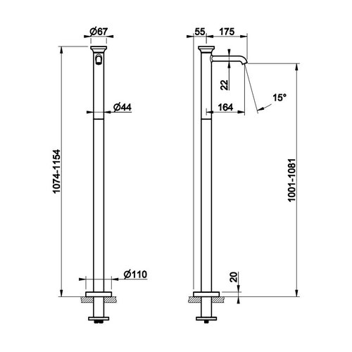 Immagine di Gessi ORIGINI miscelatore lavabo monocomando da terra, senza scarico, senza corpo incasso, finitura finox brushed nickel 66095#149