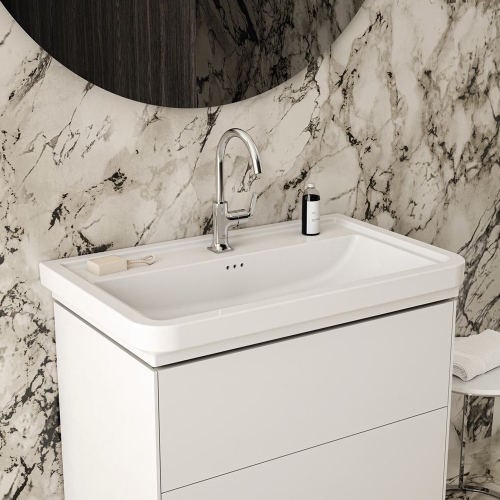 Immagine di Ideal Standard CALLA lavabo top L.87 cm, monoforo, con troppopieno, colore bianco finitura lucido E368701