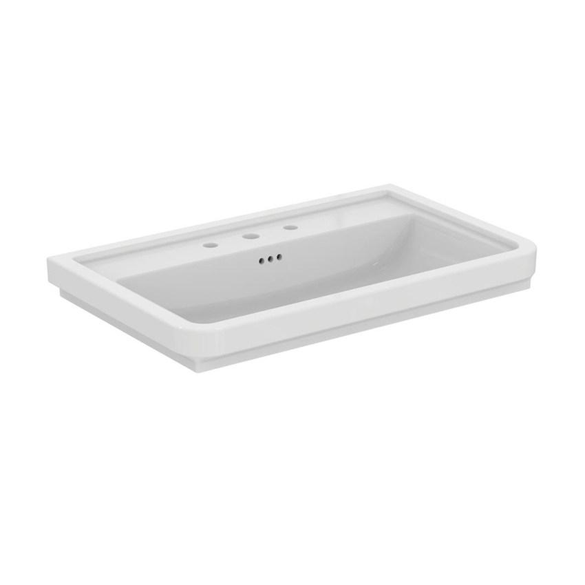 Immagine di Ideal Standard CALLA lavabo top L.87 cm, 3 fori per rubinetteria, con troppopieno, colore bianco finitura lucido E368901