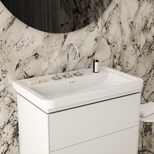 Immagine di Ideal Standard CALLA lavabo top L.87 cm, 3 fori per rubinetteria, con troppopieno, colore bianco finitura lucido E368901