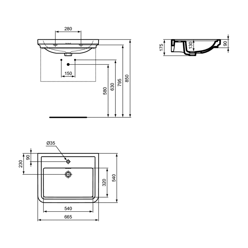 Immagine di Ideal Standard CALLA lavabo top L.67 cm, monoforo, con troppopieno, colore bianco finitura lucido E368401