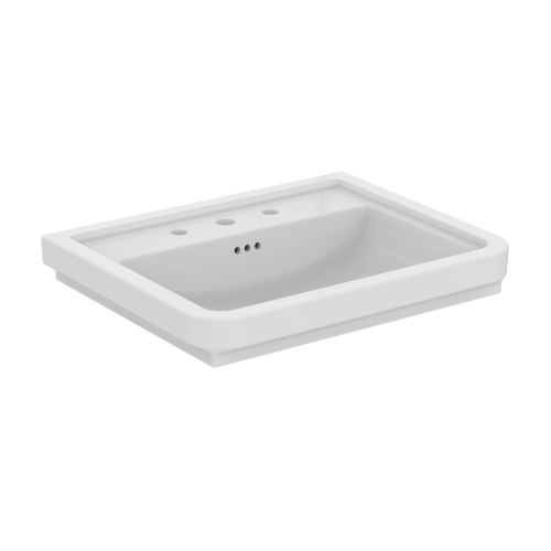 Immagine di Ideal Standard I.LIFE B struttura in metallo L.56 cm, a muro, colore nero finitura opaco, con lavabo CALLA L.67 cm, con troppopieno e 3 fori per rubinetteria, colore bianco, sifone per lavabo colore nero finitura opaco E2531XG+E368601+T4441XG