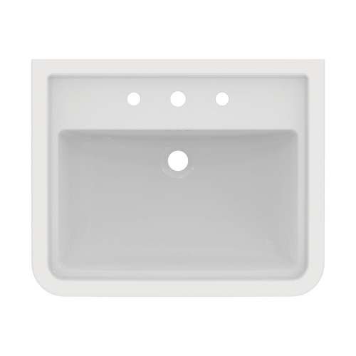 Immagine di Ideal Standard I.LIFE B struttura in metallo L.56 cm, a muro, colore nero finitura opaco, con lavabo CALLA L.67 cm, con troppopieno e 3 fori per rubinetteria, colore bianco, sifone per lavabo colore nero finitura opaco E2531XG+E368601+T4441XG