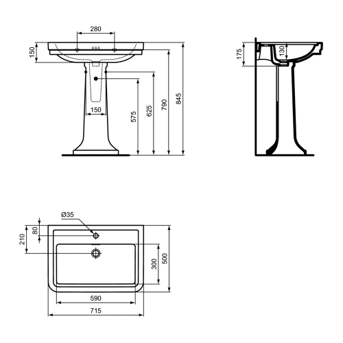 Immagine di Ideal Standard CALLA lavabo L.72 cm, monoforo, con troppopieno, colore bianco finitura lucido E221901