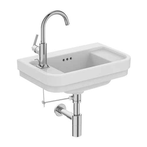 Immagine di Ideal Standard CALLA lavamani L.50 cm, con foro rubinetteria a sinistra, con troppopieno, colore bianco finitura lucido E223301