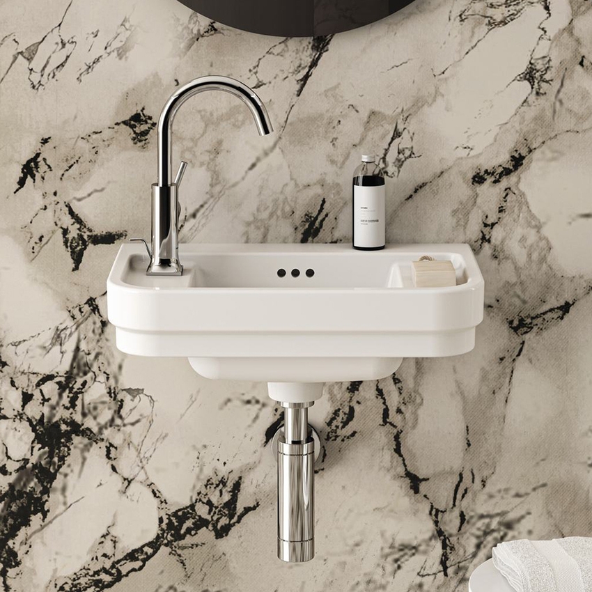 Immagine di Ideal Standard CALLA lavamani L.50 cm, con foro rubinetteria a sinistra, con troppopieno, colore bianco finitura lucido E223301