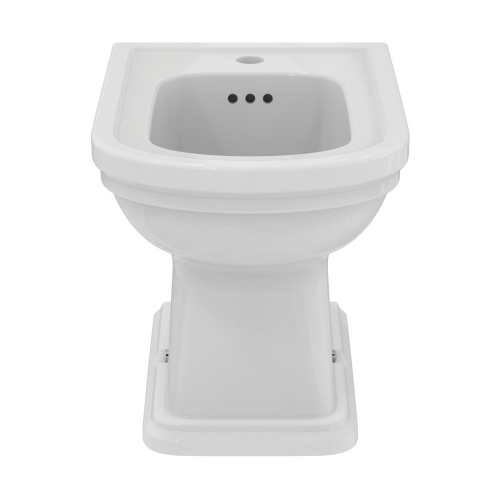 Immagine di Ideal Standard CALLA set sanitari a pavimento, vaso a filo parete, con sedile a discesa rallentata, bidet monoforo con troppopieno, colore bianco finitura lucido E222501+E222601+E251801