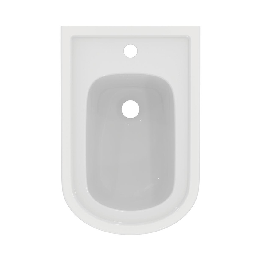 Immagine di Ideal Standard CALLA set sanitari a pavimento, vaso a filo parete, con sedile a discesa rallentata, bidet monoforo con troppopieno, colore bianco finitura lucido E222501+E222601+E251801