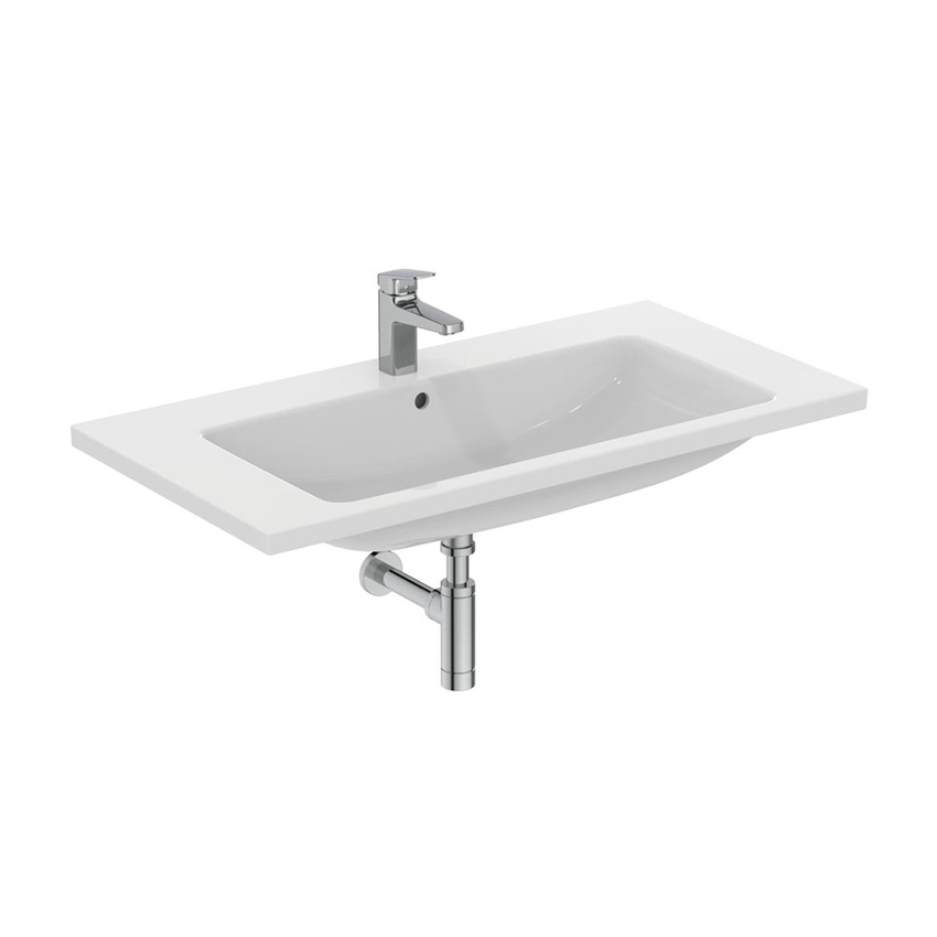 Ideal Standard I.LIFE B composizione bagno: mobile sottolavabo L.100 cm, colore  bianco finitura opaco, lavabo L.101 cm, colore bianco finitura lucido, miscelatore  monocomando finitura cromo T5275DU+T460301+A6550AA