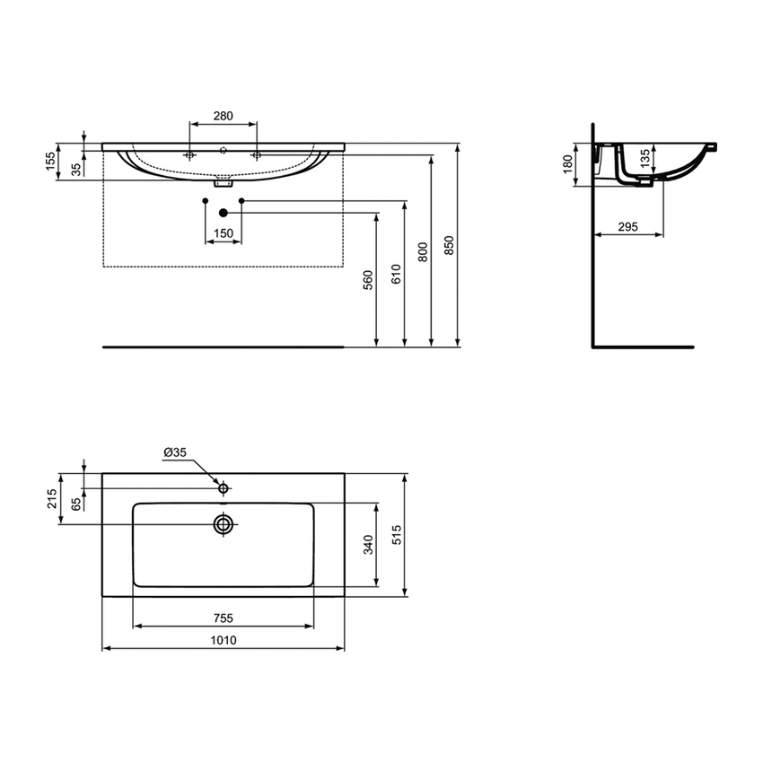 Ideal Standard I.LIFE B composizione bagno: mobile sottolavabo L.100 cm,  colore greige finitura opaco, lavabo L.101 cm, colore bianco finitura  lucido, miscelatore monocomando finitura cromo T5275NH+T460301+A6550AA