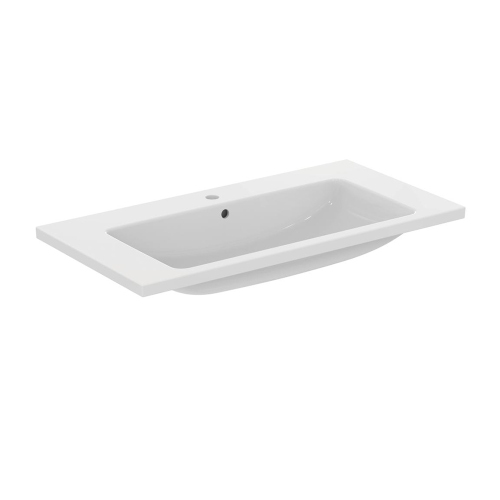 Immagine di Ideal Standard I.LIFE B set L.100 cm con mobile sottolavabo, finitura quercia scura, lavabo, colore bianco finitura lucido, specchio rettangolare T5275NW+T460301