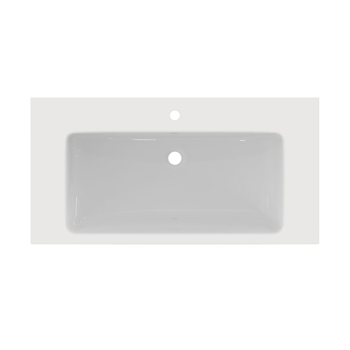Immagine di Ideal Standard I.LIFE B set L.100 cm con mobile sottolavabo, finitura quercia scura, lavabo, colore bianco finitura lucido, specchio rettangolare T5275NW+T460301