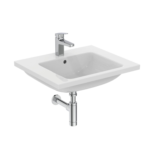 Immagine di Ideal Standard I.LIFE B set L.60 cm con mobile sottolavabo, finitura quercia chiara, lavabo, colore bianco finitura lucido, specchio rettangolare T5270NX+T460501