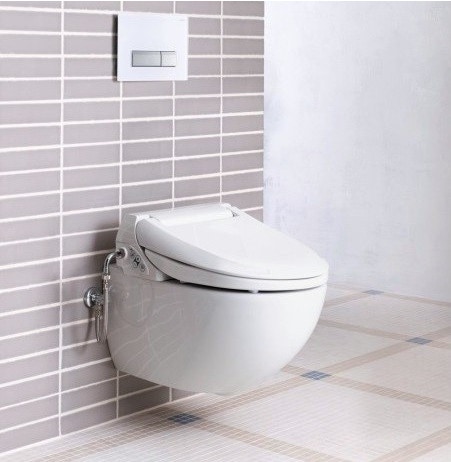 Immagine di Geberit AQUACLEAN 4000 vaso sospeso, senza brida, sedile con funzione bidet e chiusura ammortizzata, colore bianco 146.135.11.1