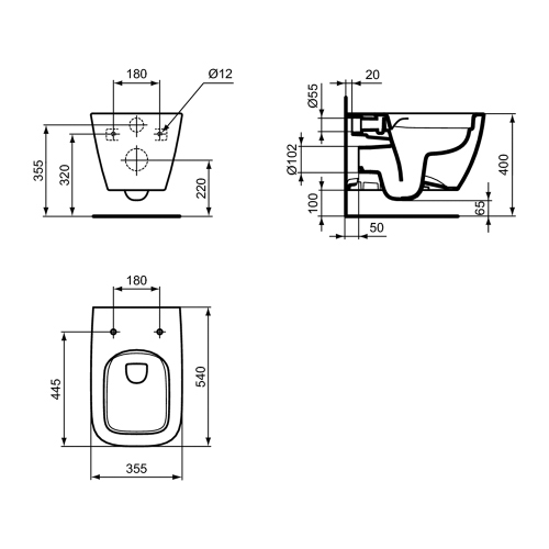 Immagine di Ideal Standard I.LIFE B vaso sospeso, senza sedile e senza brida, colore grigio finitura lucido T461458