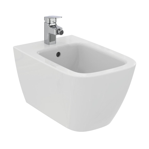 Immagine di Ideal Standard soluzione bagno completo, sanitari sospesi, lavabo 60 cm, vasca rettangolare 170x75, colore bianco finitura lucido, rubinetteria finitura cromo SING9