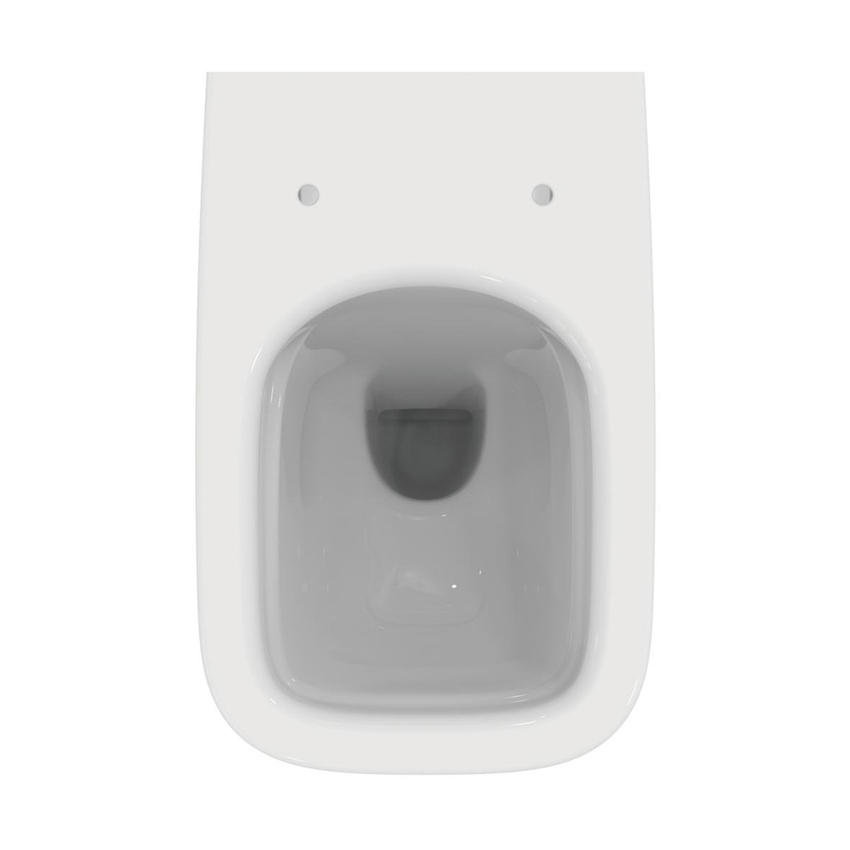 Immagine di Ideal Standard I.LIFE B set sanitari a terra, vaso filo parete senza brida, con sedile avvolgente a discesa rallentata, bidet monoforo con troppopieno, colore bianco finitura lucido T461601+T468301+T461701