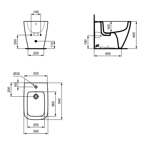 Immagine di Ideal Standard I.LIFE B set sanitari a terra, vaso filo parete senza brida, con sedile avvolgente a discesa rallentata, bidet monoforo con troppopieno, colore bianco finitura lucido T461601+T468301+T461701