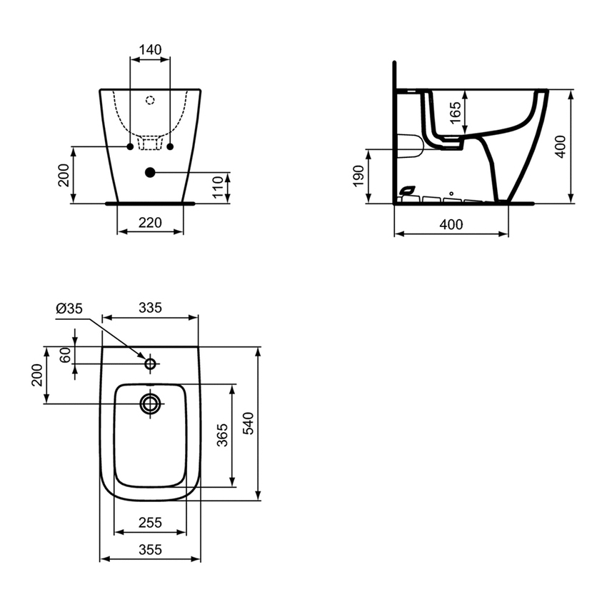 Immagine di Ideal Standard I.LIFE B set sanitari a terra, vaso filo parete senza brida, con sedile avvolgente a discesa rallentata, bidet monoforo con troppopieno, colore bianco finitura lucido T461601+T468301+T461701