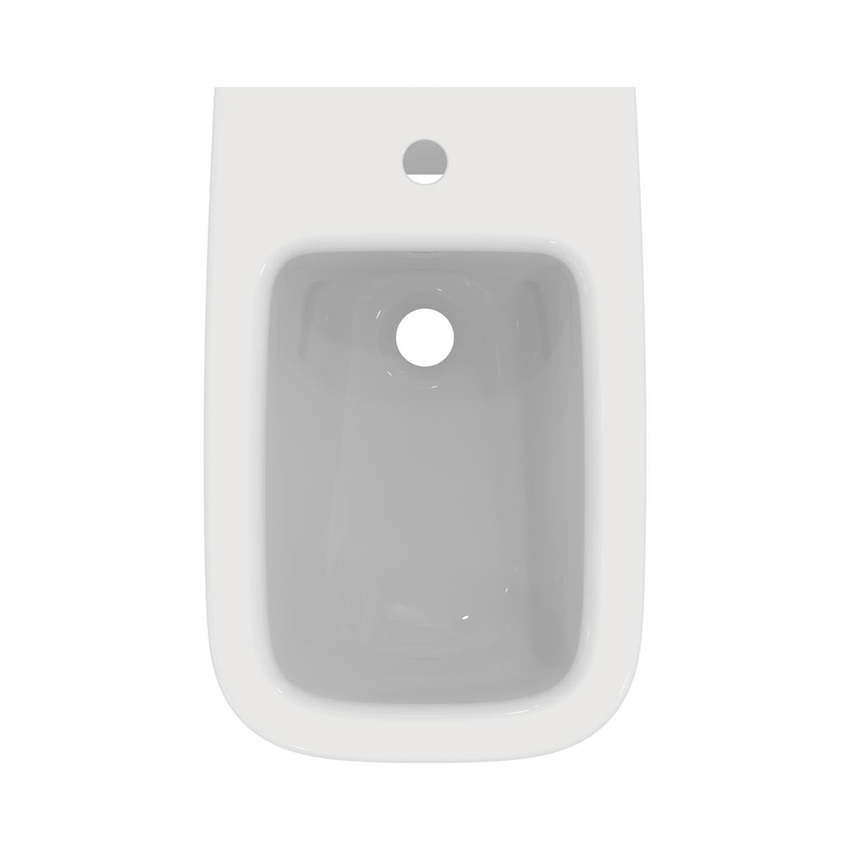Immagine di Ideal Standard I.LIFE B set sanitari a terra, vaso filo parete senza brida, con sedile avvolgente a discesa rallentata, bidet monoforo con troppopieno, colore bianco finitura lucido T461601+T468301+T461701