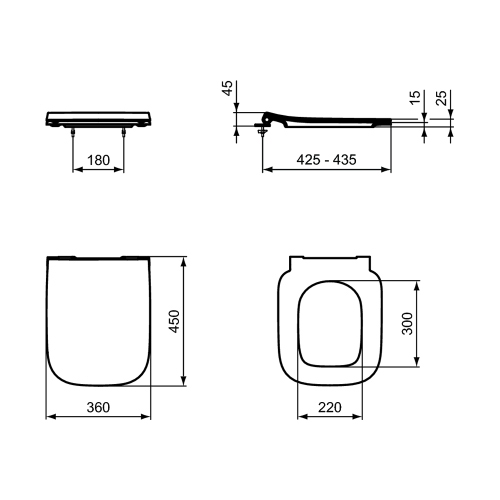 Immagine di Ideal Standard I.LIFE B set sanitari a terra, vaso filo parete senza brida, con sedile avvolgente a discesa rallentata, bidet monoforo con troppopieno, colore grigio finitura lucido T461658+T500358+T461758