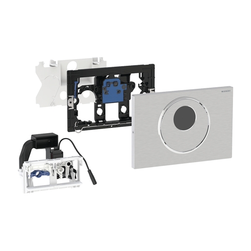 Immagine di Geberit SIGMA10 placca di comando per WC con azionamento elettronico del risciacquo, funzionamento a rete, risciacquo a due quantità, automatico/senza contatto/manuale, finitura acciaio spazzolato 115.856.SN.6