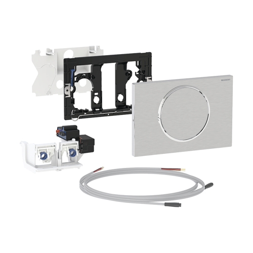 Immagine di Geberit Sigma10 placca di comando per WC con azionamento elettronico del risciacquo, funzionamento a rete, risciacquo ad una quantità, per impugnatura di sostegno ribaltabile, manuale, finitura acciaio spazzolato 115.863.SN.6