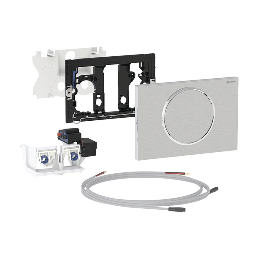 Immagine di Geberit Sigma10 placca di comando per WC con azionamento elettronico del risciacquo, funzionamento a rete, risciacquo ad una quantità, per impugnatura di sostegno ribaltabile, manuale, finitura acciaio spazzolato 115.863.SN.6