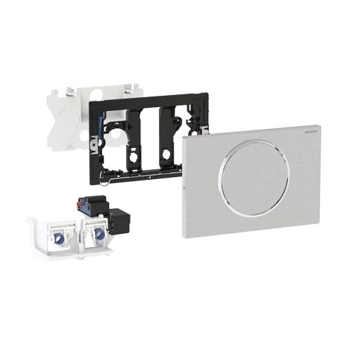 Immagine di Geberit SIGMA10 placca di comando per WC con azionamento elettronico del risciacquo, funzionamento a rete, risciacquo ad una quantità, per impugnatura di sostegno ribaltabile e radio, finitura acciaio spazzolato 115.867.SN.6