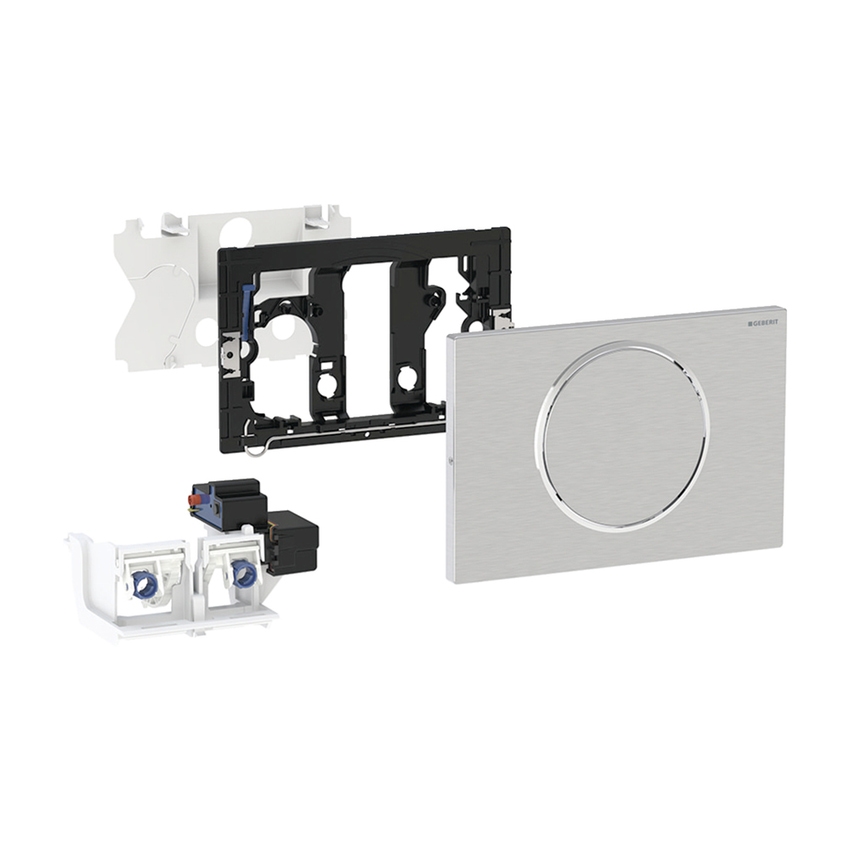 Immagine di Geberit SIGMA10 placca di comando per WC con azionamento elettronico del risciacquo, funzionamento a rete, risciacquo ad una quantità, per impugnatura di sostegno ribaltabile e radio, finitura acciaio spazzolato 115.867.SN.6