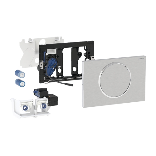 Immagine di Geberit SIGMA10 placca di comando per WC con azionamento elettronico del risciacquo, funzionamento a batteria, risciacquo ad una quantità, per impugnatura di sostegno ribaltabile e radio, finitura acciaio spazzolato 115.869.SN.6