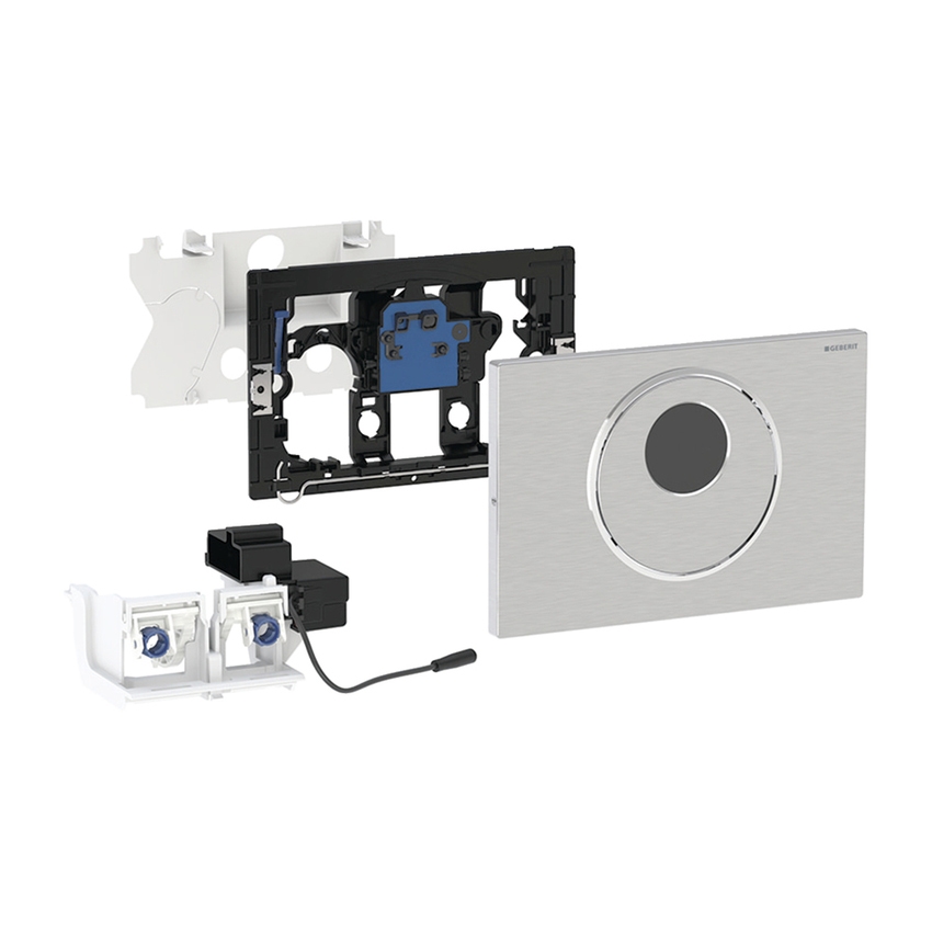 Immagine di Geberit SIGMA 10 placca di comando per wc con azionamento elettronico del risciacquo, funzionamento a rete, risciacquo a due quantità, automatico, finitura acciaio spazzolato  115.890.SN.6